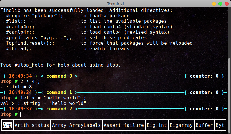 OCaml's top-level (utop)